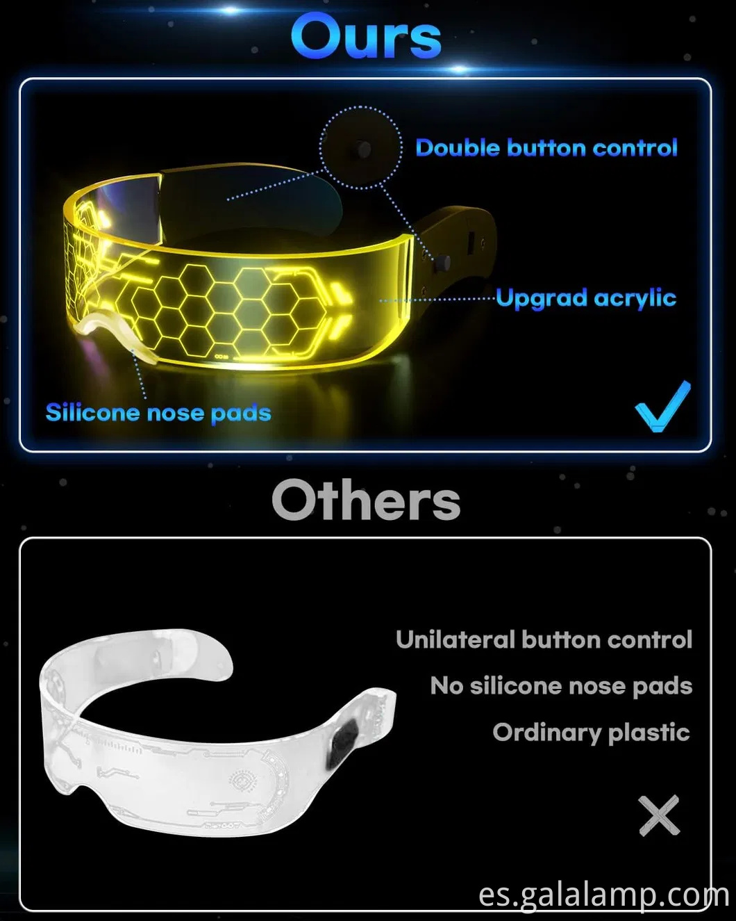Gafas coloridas con barra de sonido iluminadas con estilo de ciencia ficción